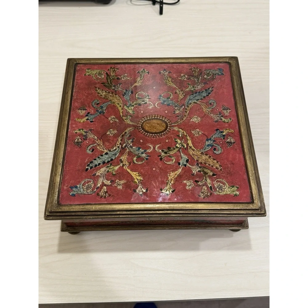 Vintage Marshall Fields Pink Painted Wooden Keepsake Jewelry Box Rare HTF 80s